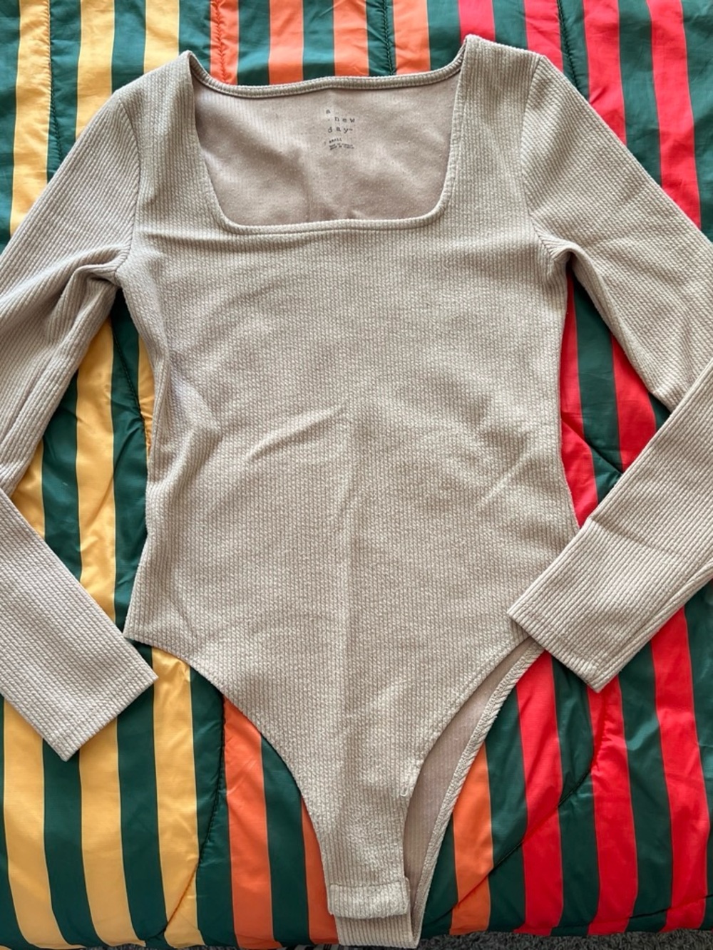 a new day Ribbed Square-Neck Long-Sleeve Bodysuit — Light Taupe